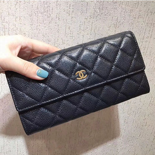 CHANEL 샤넬 플랩 장지갑 A50096-3 캐비어 금장