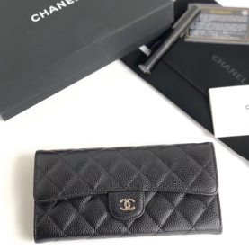 CHANEL 샤넬 캐비어 장지갑 은장 AS5008