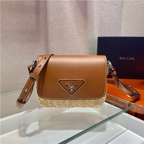 PRADA 프라다 라피아 레더 라탄 크로스백 1BD243
