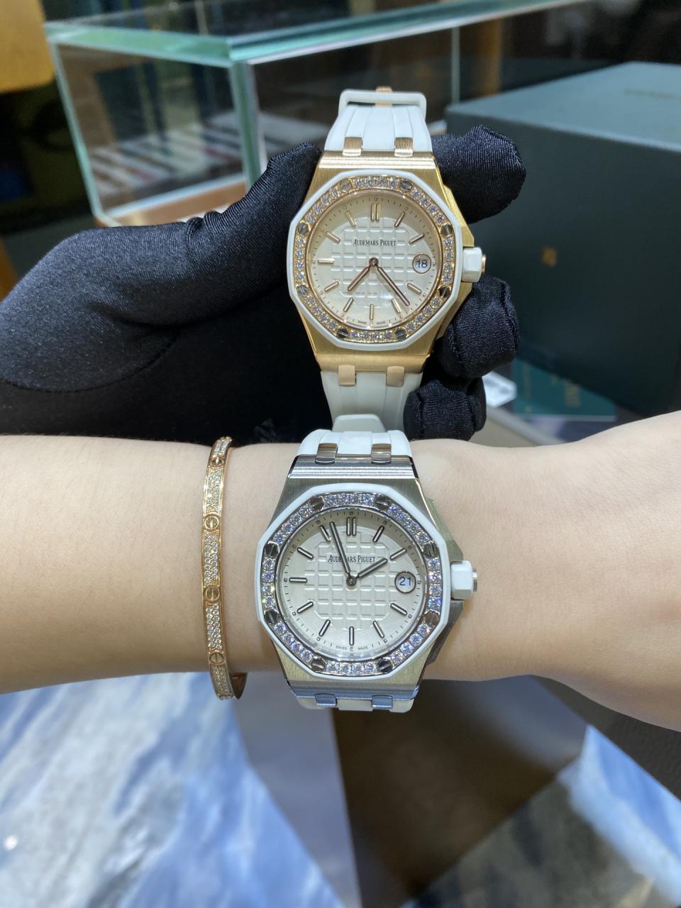 AUDEMARS PIGUET 오데마피게 레이디 로얄오크 오프쇼어 로즈골드 2Color 화이트, 골드