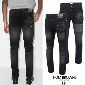 THOM BROWNE 톰브라운 4바 도그 스프레이 흑청 슬림진