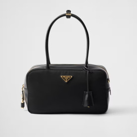 PRADA 프라다 자물쇠 미디엄 리나일론 가죽 탑 핸들백 1BB132