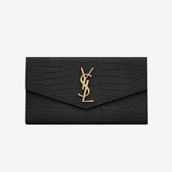 SAINT LAURENT 생로랑 업타운 샤이니 크로커다일 엠보 가죽 라지 장지갑 582124 2COLOR