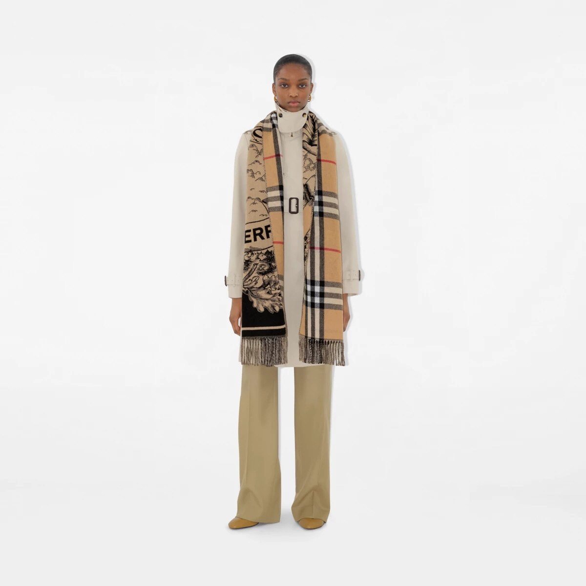 BURBERRY 버버리 3568 리버시블 캐시미어 자카드 숄 & 머플러