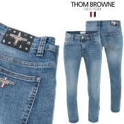 THOM BROWNE 톰브라운 마린레더패치 스틸 중청워싱 슬림진