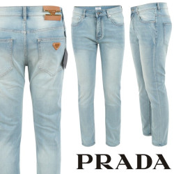 PRADA 프라다 골드 클래식 레더 연청 슬림 일자진