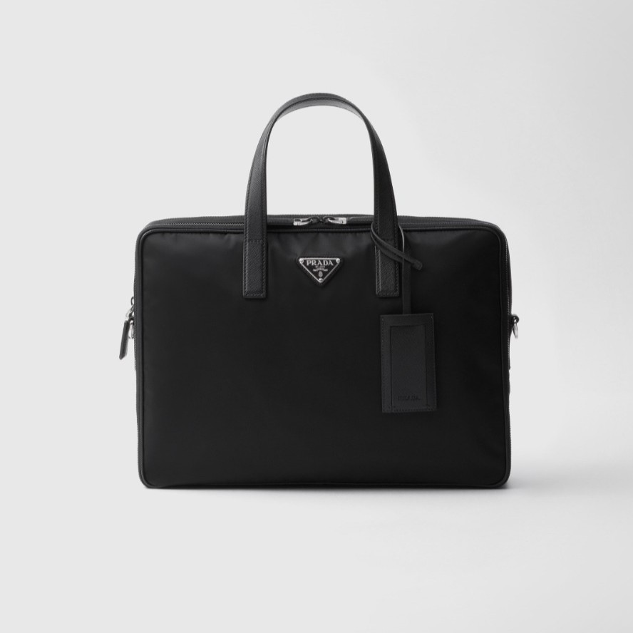 PRADA 프라다 리나일론 사피아노 가죽 브리프케이스 2VE005