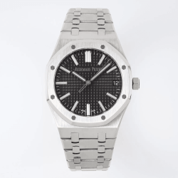 AUDEMARS PIGUET 오데마피게 로얄오크 50주년 한정판 블랙 텍스처 다이얼 스틸 SS 브레이슬릿 41mm 15510ST