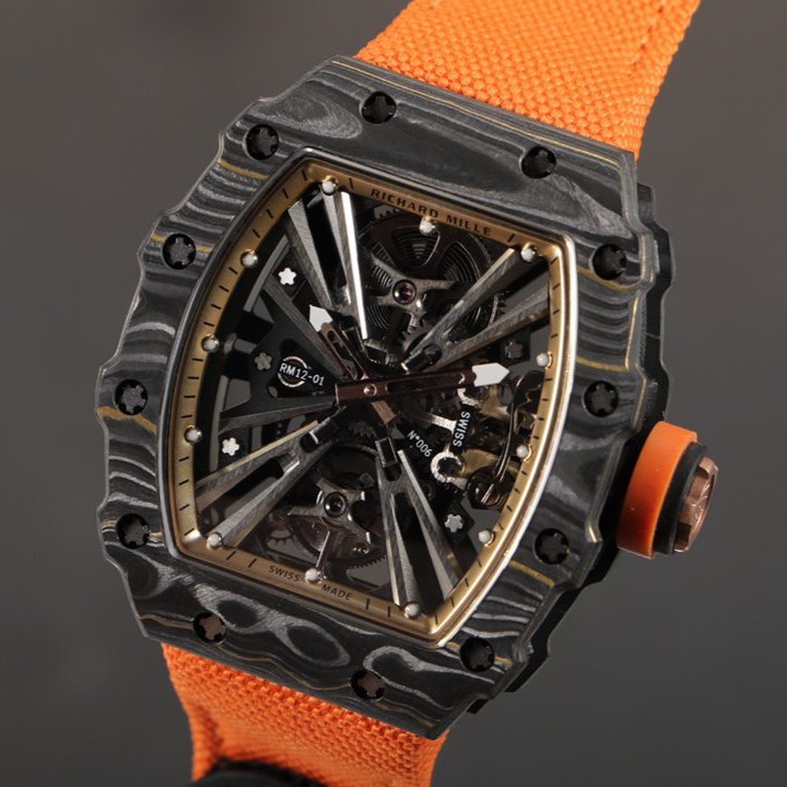 RICHARD MILLE 리차드밀 블랙 NTPT 카본 뚜르비옹 오렌지 우븐스트랩 RM12-01