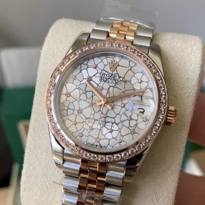 ROLEX 로렉스 여성용 데이저스트 플로럴 다이얼 다이아베젤 콤비 SS/RG 31mm 278381