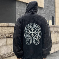 CHROME HEARTS 크롬하츠 홀스슈 말리부 크로스 워싱 후드티셔츠