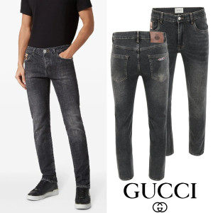 GUCCI 구찌 더블로고 레터링 자수 흑청 슬림진