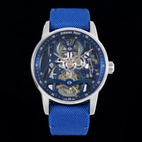 AUDEMARS PIGUET 오데마피게 코드 11.59 투르비옹 스켈레톤 블루 다이얼 스틸 블루 나일론 스트랩 41mm 26600CR
