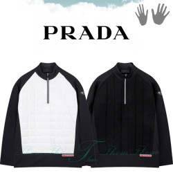 PRADA 프라다 사각 퀄팅 하프 집업