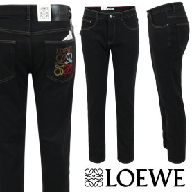 LOEWE 로에베 컬러 아나그램 부클 블랙 슬림 일자진