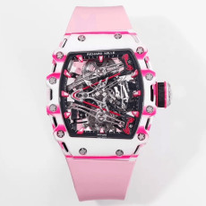 RICHARD MILLE 리차드밀 부바왓슨 투르비옹 화이트/핑크 NTPT 카본 스켈레톤 다이얼 화이트 러버 스트랩 RM38-02