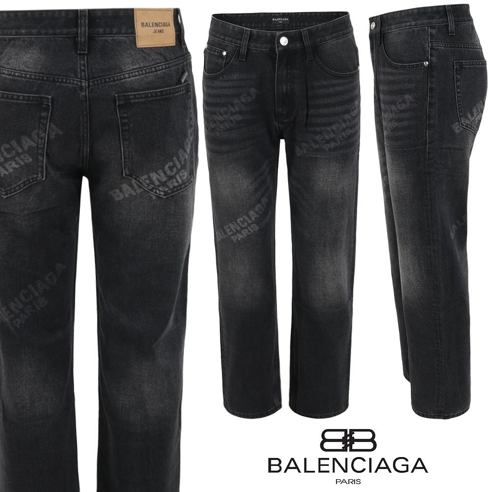 BALENCIAGA 발렌시아가 멀티 레터링로고 블랙 스트레이트진