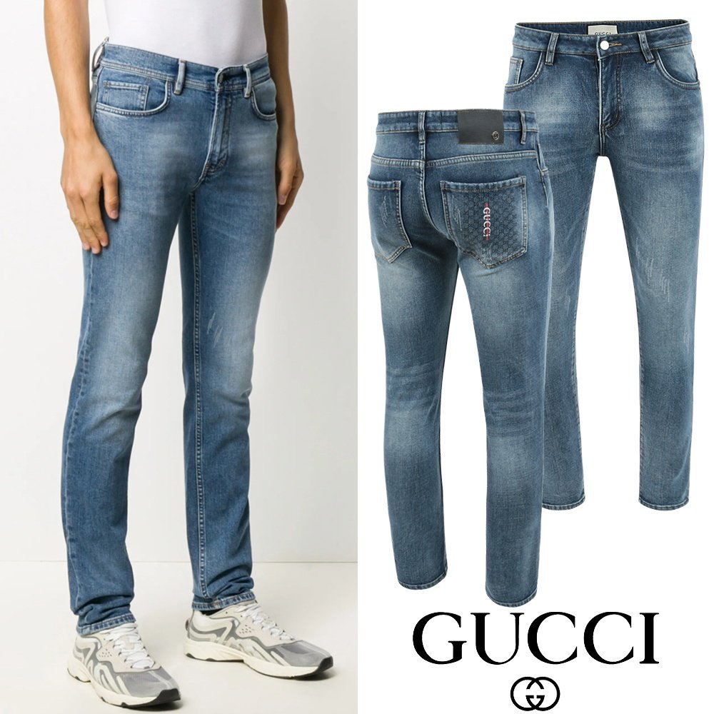 GUCCI 구찌 자가드 버티컬 자수 워싱 슬림진