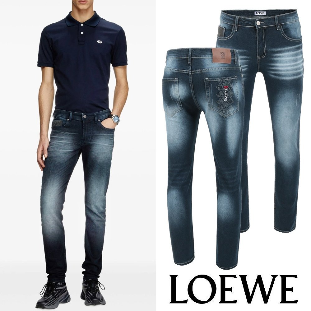 LOEWE 로에베 그래픽 자수로고 진청 슬림진