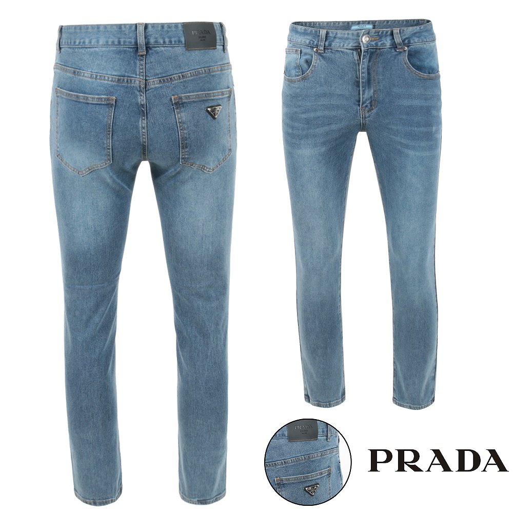 PRADA 프라다 클래식 로고 워싱 연청 슬림진