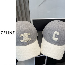 CELINE 셀린느 트리옴프 그레이 앤 화이트 울 볼캡