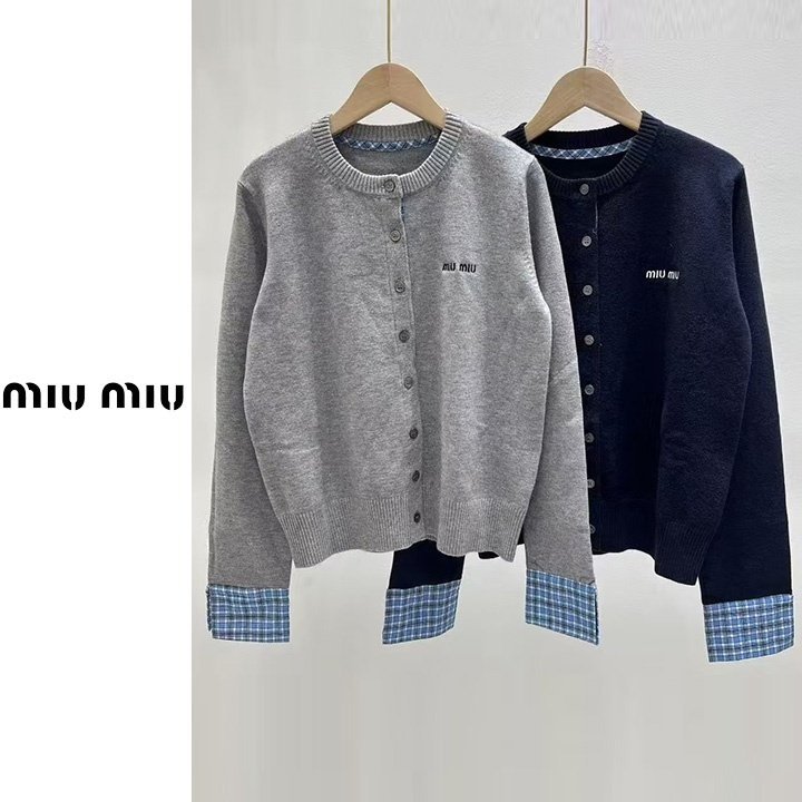 MIUMIU 미우미우 체크 레이어드 니트