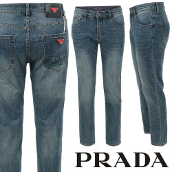 PRADA 프라다 레드 삼각로고 슬림 일자진