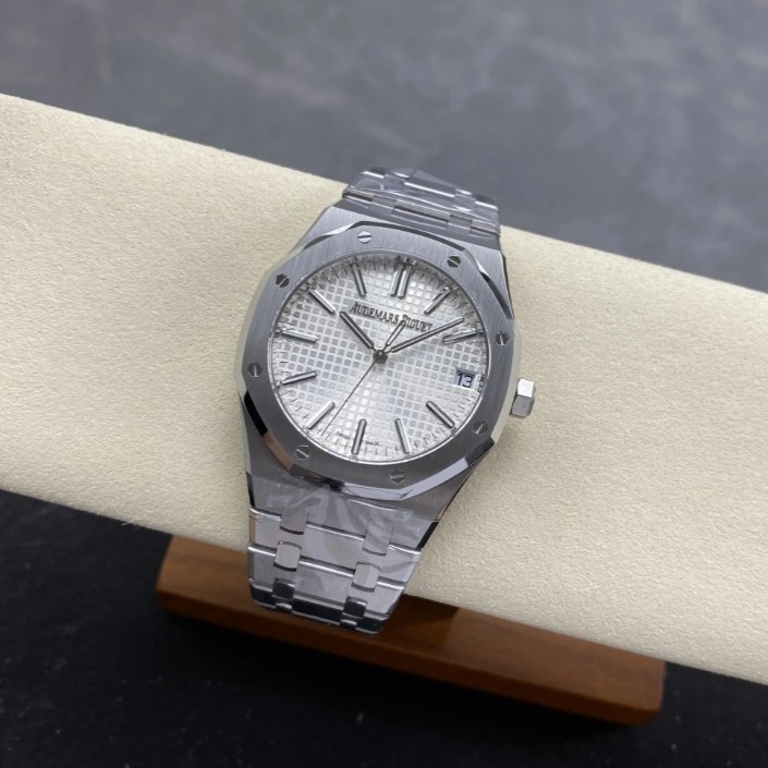 AUDEMARS PIGUET 오데마피게 로얄오크 50주년 한정판 화이트 텍스처 다이얼 스틸 SS 브레이슬릿 41mm 15510ST