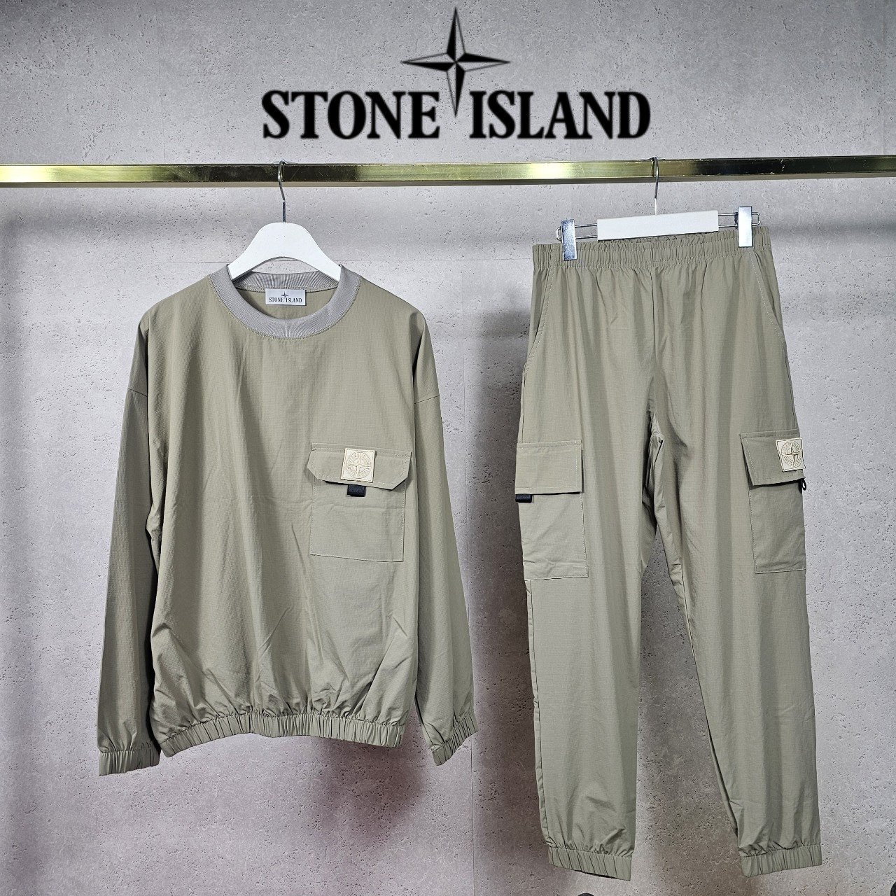 STONE ISLAND 스톤아일랜드 PK 맨투맨 & 카고 조거팬츠 세트 3COLOR