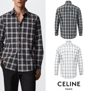 CELINE 셀린느 레터링 백로고 체크 셔츠