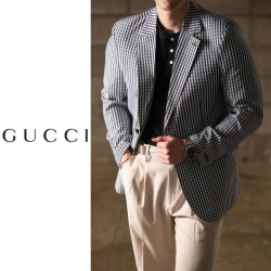 GUCCI 구찌 하운드투스 시어서커 투스체크 자켓