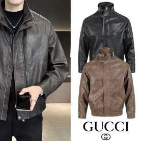 GUCCI 구찌 레터링 사각로고 레더자켓